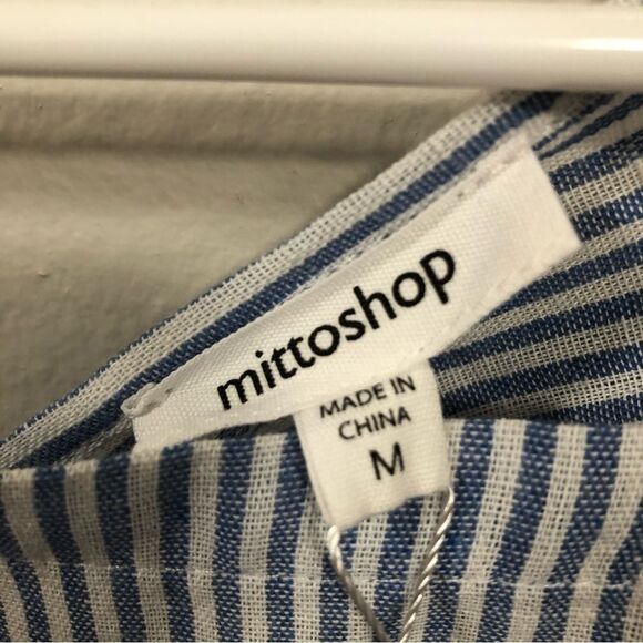 Mittoshop NWT Blue White Striped Short Sleeve Crossback Mini Dress size medium - Picture 4 of 10